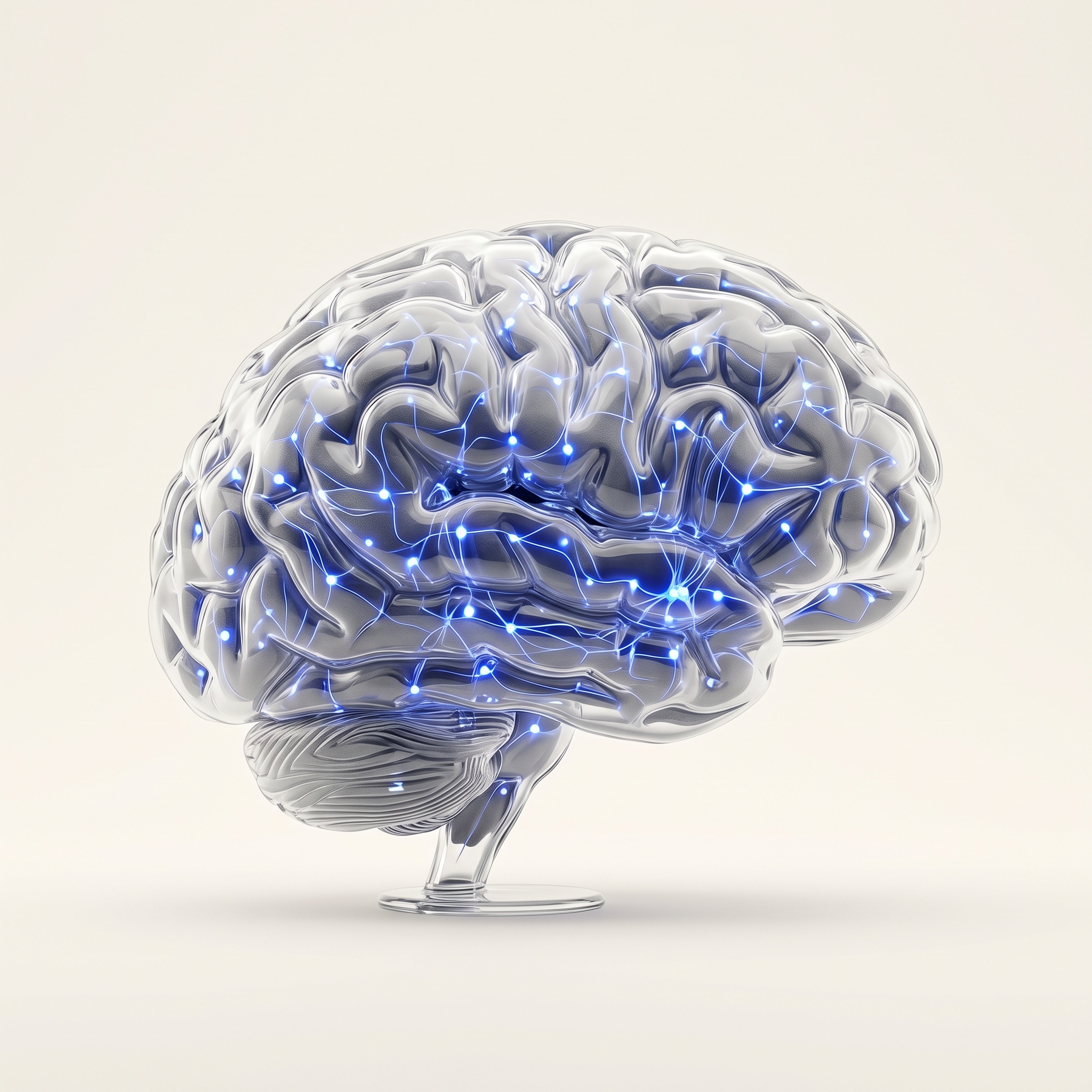 A translucent glass brain threaded with glowing neural connections — your second brain